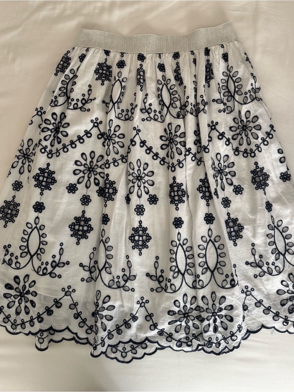 White Skirt with Black Embroidered Floral Design